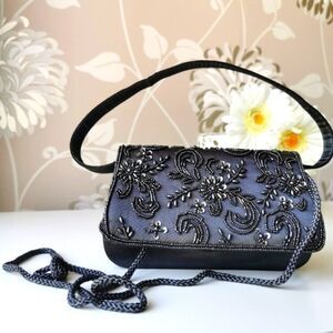 Snap closure party purse in gray with embroidery